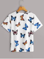 Butterfly Print Round Neck Tee