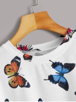 Butterfly Print Round Neck Tee