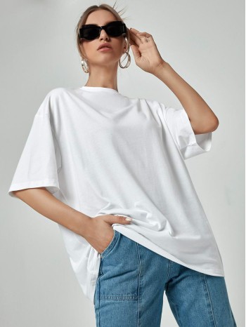 Crew Neck Drop Shoulder Oversized Tee