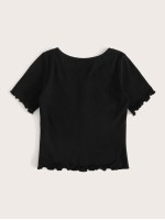 Button Front Lettuce Trim Tee