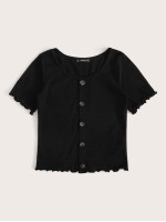 Button Front Lettuce Trim Tee