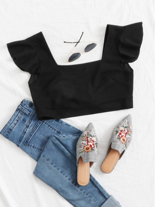 Butterfly Sleeve Tie Back Crop Top