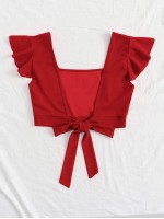 Ruffle Armhole Tie Back Crop Top