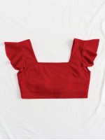 Ruffle Armhole Tie Back Crop Top