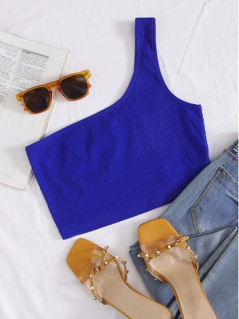 One Shoulder Rib-knit Crop Top