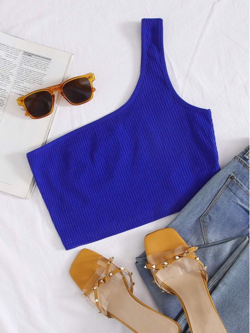 One Shoulder Rib-knit Crop Top