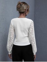 Lace Lantern Sleeve Crop Top