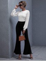 Lace Lantern Sleeve Crop Top