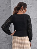 Lace Lantern Sleeve Crop Top