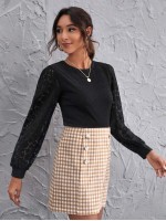 Lace Lantern Sleeve Crop Top