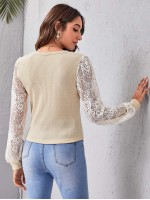 Lace Lantern Sleeve Crop Top