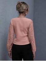 Lace Lantern Sleeve Crop Top