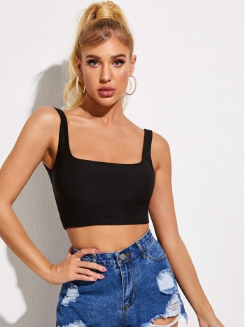 Solid Form Fitted Crop Tank Top