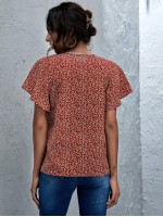 Tie Neck Flutter Sleeve Ditsy Floral Top