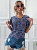 Flutter Sleeve Tie Neck Ditsy Floral Top