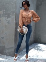 Blouson Sleeve Drawstring Ruched Top