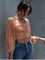 Blouson Sleeve Drawstring Ruched Top