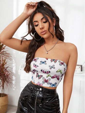 Butterfly Print Tube Top