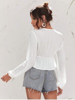 Lace Insert Tassel Tie Front Peplum Top