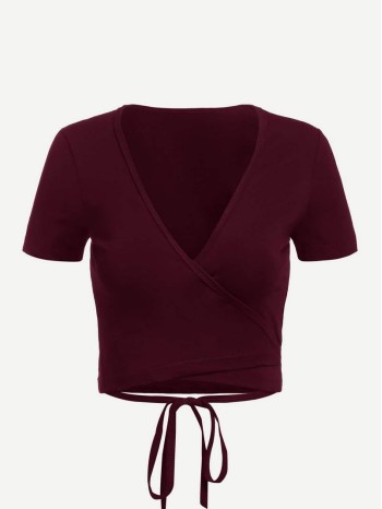 Self-Tie Cropped Wrap Top