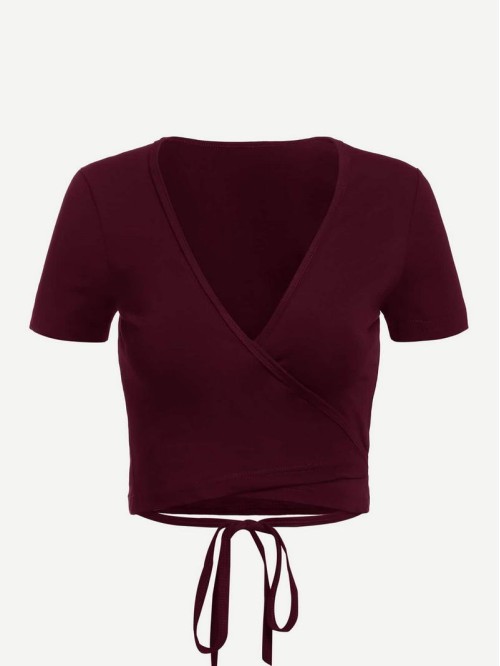 Self-Tie Cropped Wrap Top