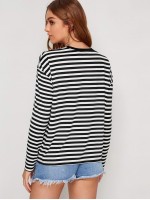 Drop Shoulder Striped Print Tee