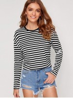 Drop Shoulder Striped Print Tee