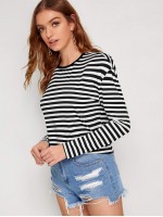 Drop Shoulder Striped Print Tee