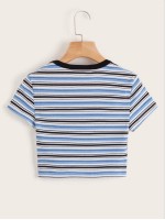 Striped Ribbed Cropped Tee