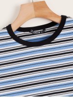 Striped Ribbed Cropped Tee