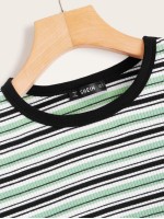 Striped Ribbed Cropped Tee