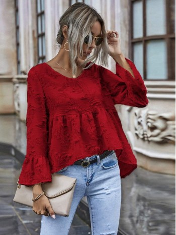 Solid Fuzzy High-Low Babydoll Blouse