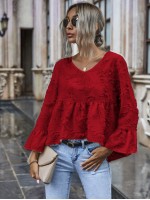 Solid Fuzzy High-Low Babydoll Blouse