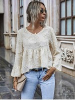 Fuzzy V-Neck Flounce High-Low Top