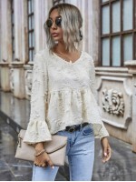 Fuzzy V-Neck Flounce High-Low Top