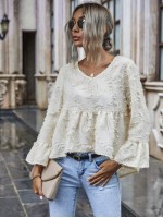 Fuzzy V-Neck Flounce High-Low Top