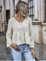 Fuzzy V-Neck Flounce High-Low Top