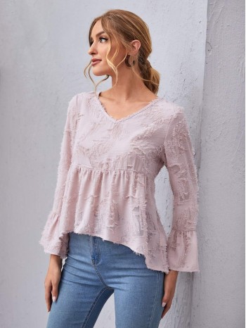 Solid Fuzzy High-Low Babydoll Blouse