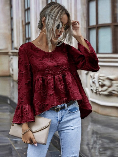 Solid Fuzzy High-Low Babydoll Blouse