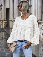 Fuzzy V-Neck Flounce High-Low Top