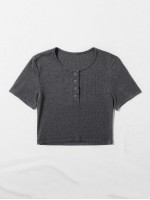 Solid Half Button Ribbed Tee