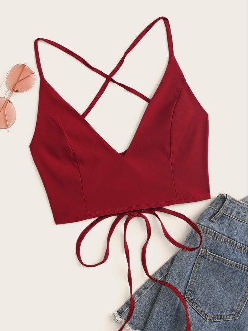 Crisscross Lace-Up Back Cropped Cami Top