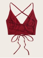 Crisscross Lace-Up Back Cropped Cami Top