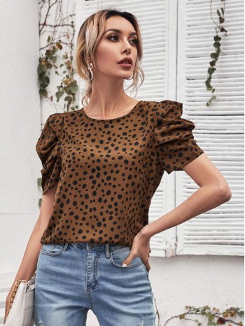 All Over Print Puff Sleeve Top