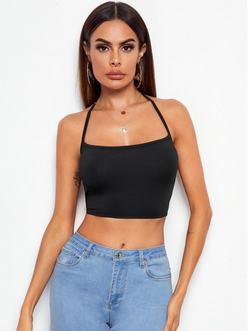 Tied Open Back Crop Halter Top