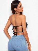 Tied Open Back Crop Halter Top