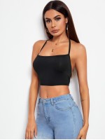 Tied Open Back Crop Halter Top