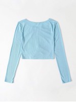 Drawstring Knot Front Rib-knit Top