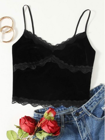 Lace Detail Velvet Cami Top