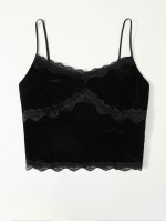 Lace Detail Velvet Cami Top